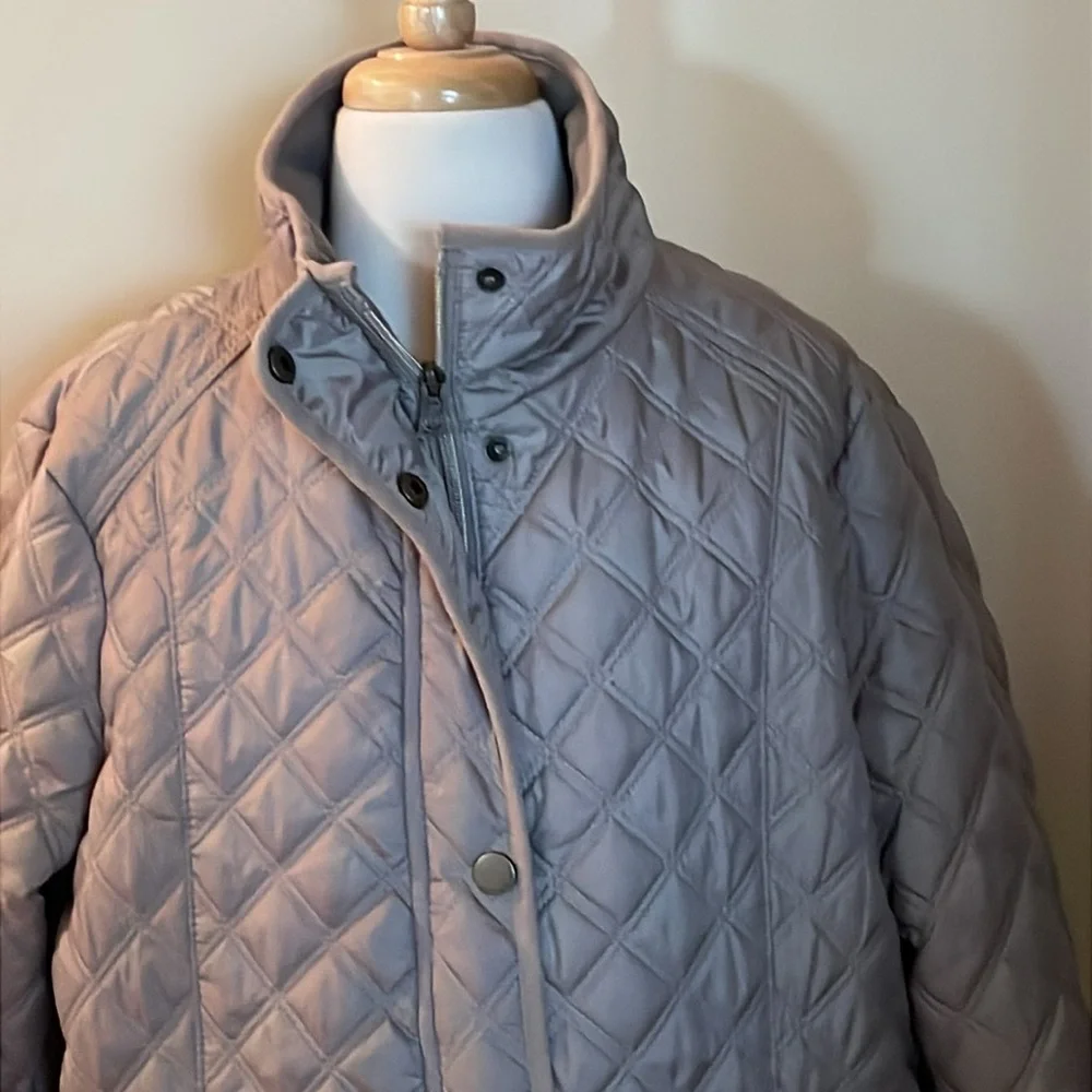 EUC~Woman’s Large Lucky Brand Tan 2 Pocket/Zippered/Snap Front Puffer Coat - Picture 6 of 10